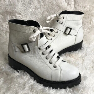 TOSCA BLU White Leather Combat/Moto Boots